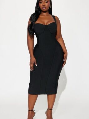 Fashion Nova Black Structured Bust Midi Dress
